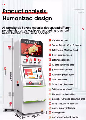 Windows 10 zelfbediening POS-systeem met dubbele touchscreens en barcode scanner