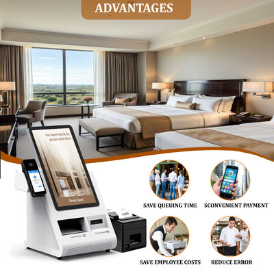 Android POS Self Check-in Kiosk met paspoortscanner en kaartdispenser voor hotels