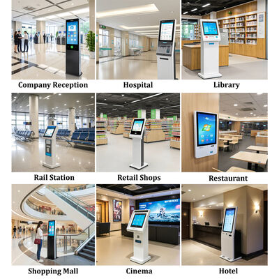 Muurgesteunde hotelkiosk met 1920x1080 resolutie touchscreen en thermische printer voor zelf-inchecken