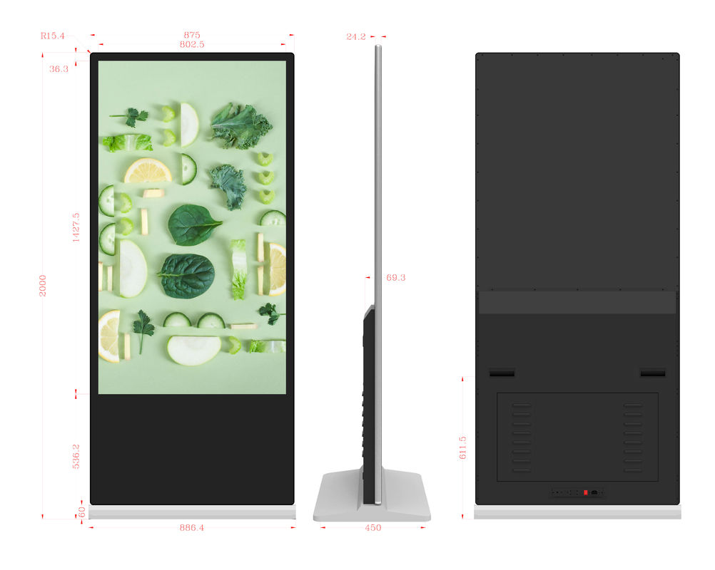 65 inch aanraakscherm Digitaal signage-scherm met hoge helderheid LCD-advertentie vloer staan kiosk