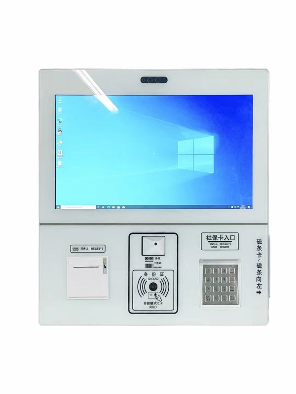 21.5 inch capacitieve touchscreen zelfbedieningskist met QR-code scanner voor ziekenhuis inchecken en betalen