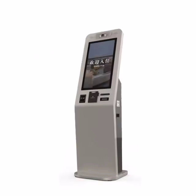 Touchscreen zelf-incheckkiosk met geïntegreerd systeem voor het uitgeven van disorderkaarten, geldacceptor en meertalige interface