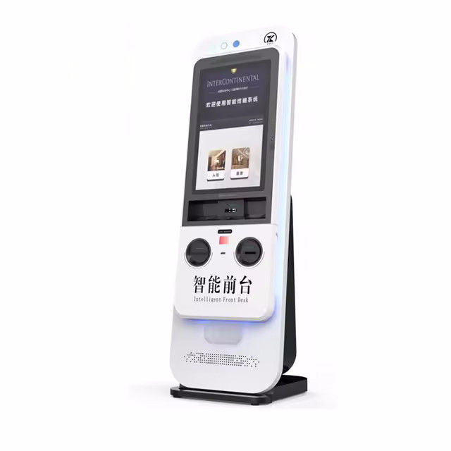 Self-serve check-in kiosk met gemotoriseerde kaartverdeler lezer voor gestroomlijnd inchecken