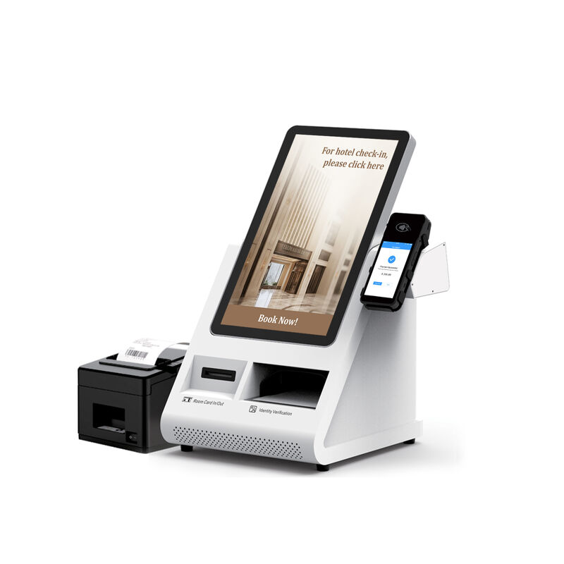 Android POS Self Check-in Kiosk met paspoortscanner en kaartdispenser voor hotels